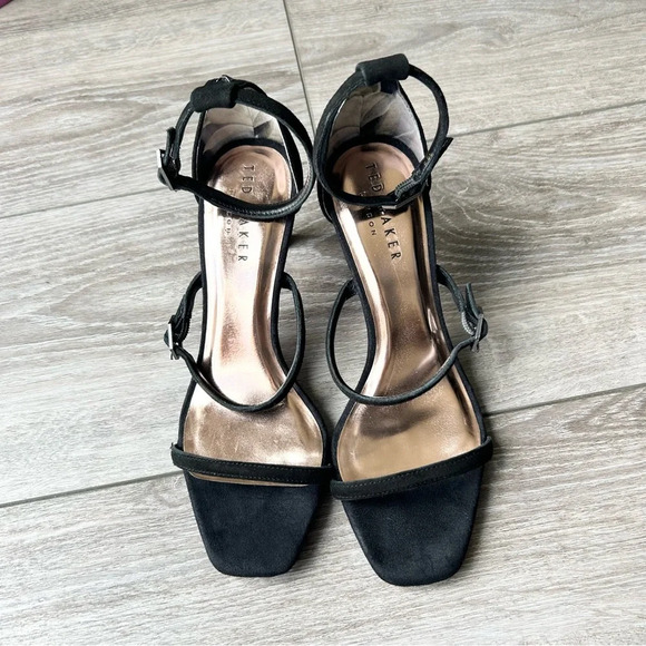 Ted Baker TRIA Triple Strap Suede  Leather Heels in Black - Picture 1 of 13